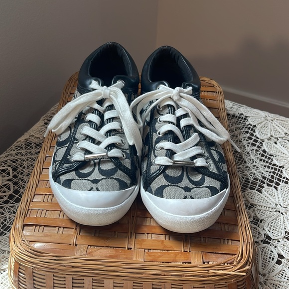 Coach Signature Logo Canvas and Leather Sneakers in black and white - Picture 2 of 9